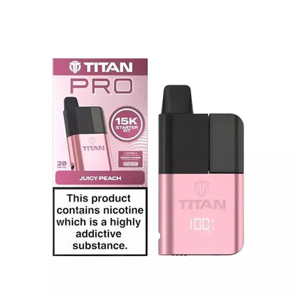 Titan Pro 15K Prefilled Pod Vape Kit filled with Juicy Peach Flavoured 20mg Nicotine Salt E-liquid up to 15,000 puffs with a Built-in 1000mAh Battery 