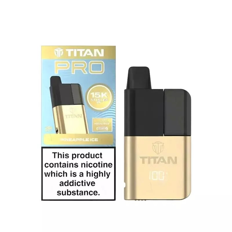 Titan Pro 15K Prefilled Pod Vape Kit filled with Pineapple Ice Flavoured 20mg Nicotine Salt E-liquid up to 15,000 puffs with a Built-in 1000mAh Battery 