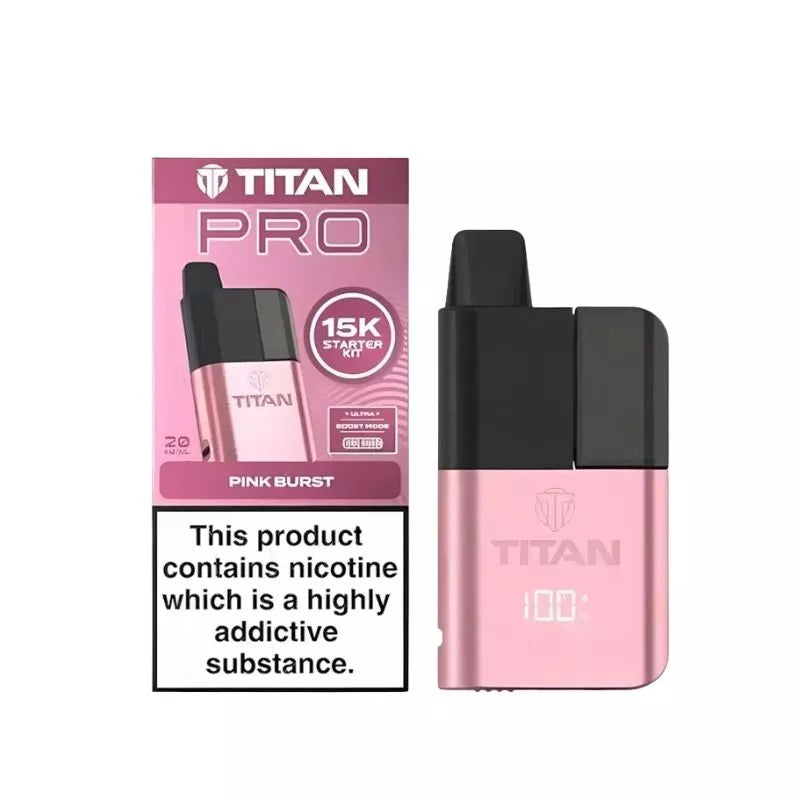 Titan Pro 15K Prefilled Pod Vape Kit filled with Pink Burst Flavoured 20mg Nicotine Salt E-liquid up to 15,000 puffs with a Built-in 1000mAh Battery 