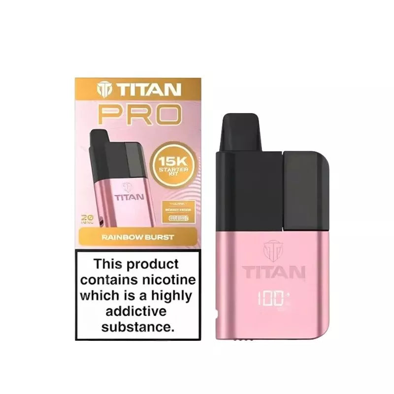 Titan Pro 15K Prefilled Pod Vape Kit filled with Rainbow Burst Flavoured 20mg Nicotine Salt E-liquid up to 15,000 puffs with a Built-in 1000mAh Battery 
