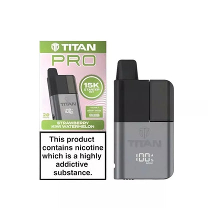 Titan Pro 15K Prefilled Pod Vape Kit filled with Strawberry Kiwi Watermelon Flavoured 20mg Nicotine Salt E-liquid up to 15,000 puffs with a Built-in 1000mAh Battery 