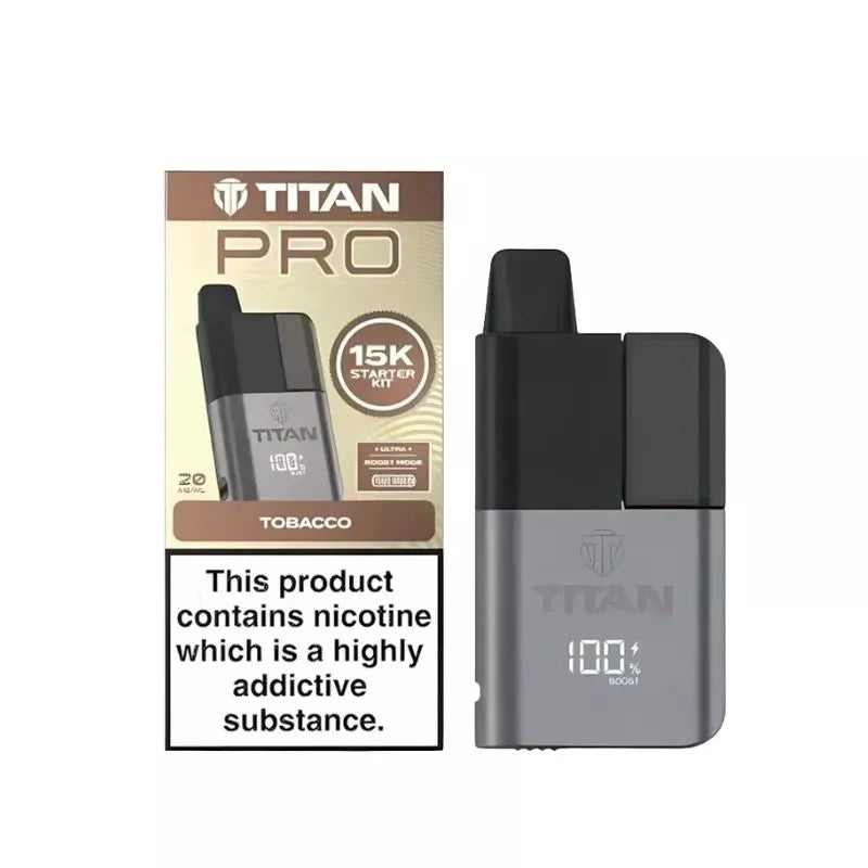 Titan Pro 15K Prefilled Pod Vape Kit filled with Tobacco Flavoured 20mg Nicotine Salt E-liquid up to 15,000 puffs with a Built-in 1000mAh Battery 
