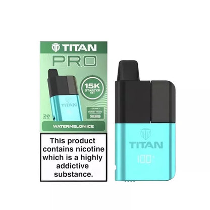 Titan Pro 15K Prefilled Pod Vape Kit filled with Watermelon Ice Flavoured 20mg Nicotine Salt E-liquid up to 15,000 puffs with a Built-in 1000mAh Battery 