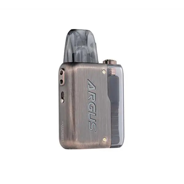 VOOPOO Argus P2 Vape Kit in antique brass finish, sleek and compact design.