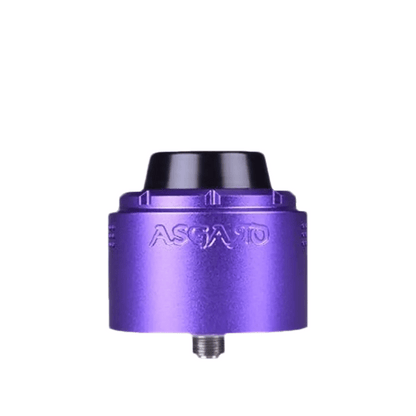 Purple Vaperz Cloud Asgard XL RDA with black drip tip, displayed on a white background.