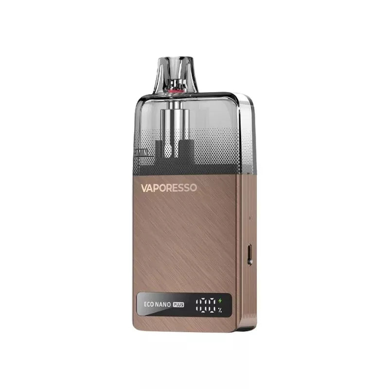 Vaporesso Eco Nano Plus Refillable Pod Vape Kit Mocha Brown Colour with a Built-in 1400mAh Battery Great for MTL Vaping with Nic Salt E-liquids and 50vg/50pg shortfill Vape Juice