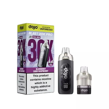 Vaporesso Dojo Blast 30K Pro Prefilled Pod Vape Kit in Blueberry Sour Raspberry Flavour for up to 30,000 Puffs.