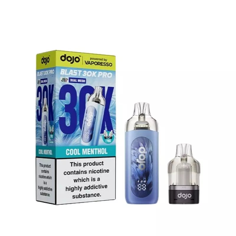 Vaporesso Dojo Blast 30K Pro Prefilled Pod Vape Kit in Cool Menthol Flavour for up to 30,000 Puffs.