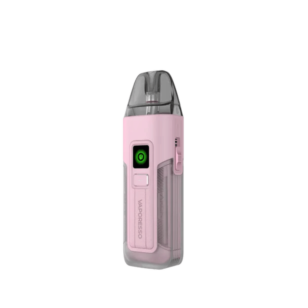 Light pink Vaporesso Luxe X2 pod vape kit with a sleek design and visible pod system.