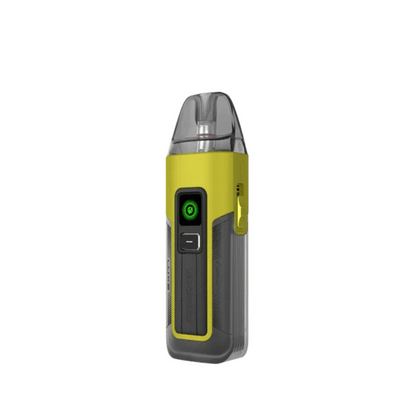 Vaporesso Luxe X2 pod vape kit in wasp yellow, sleek design with a clear mouthpiece.