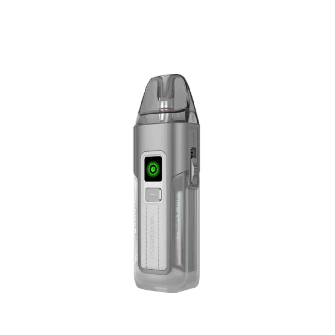 Vaporesso Luxe X2 Pod Vape Kit in white and silver, sleek design with green power button.