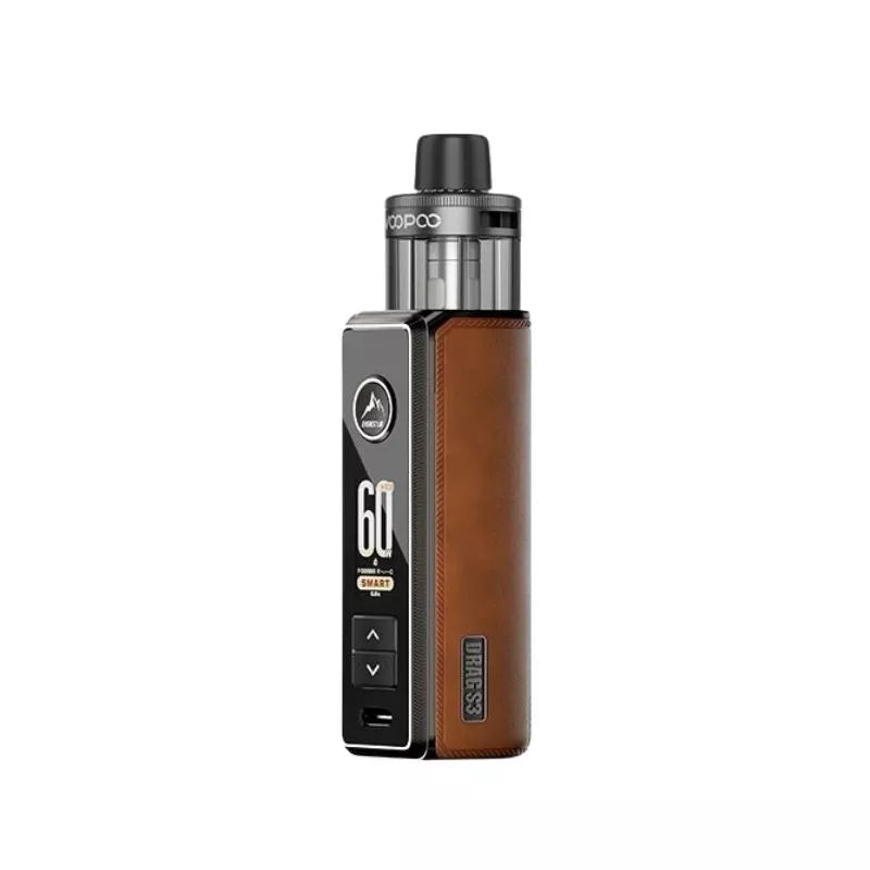 Voopoo Drag S3 Pod Vape Kit in Brown Colour with a built-in 3000mAh Battery and Compatible with VOOPOO PnP X Coils / Voopoo PnP X MTL/DTL Pod Cartridge