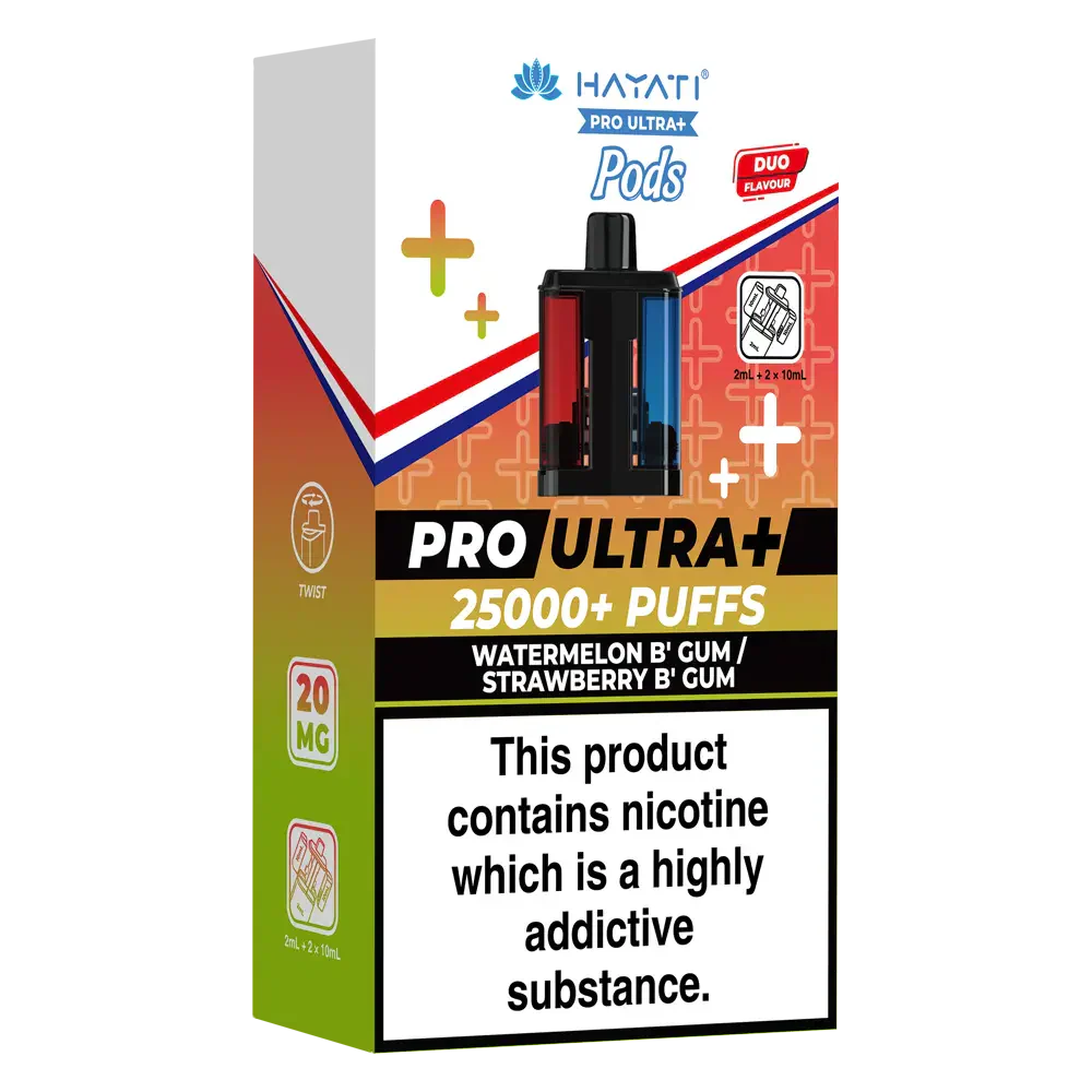 Hayati Pro Ultra Plus 25000 Watermelon B'Gum / Strawberry B'Gum Prefilled Pods