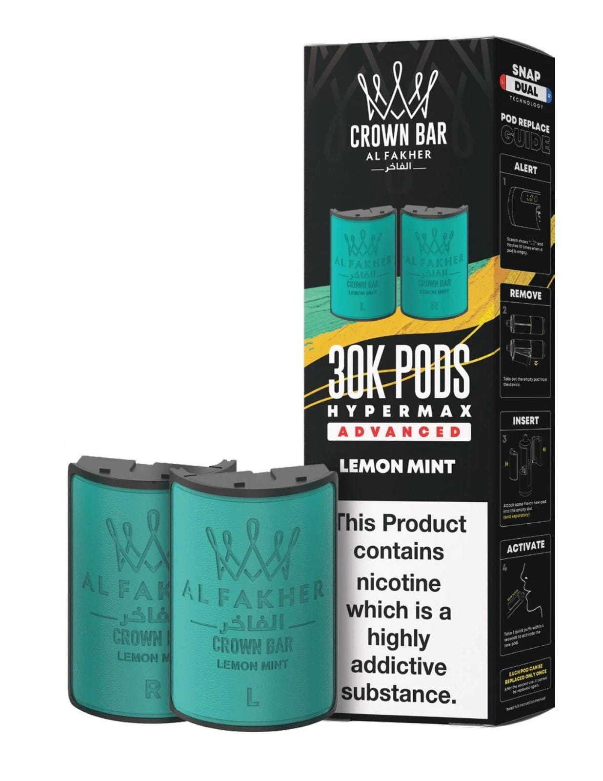Al Fakher Crown Bar 30K Hypermax Refills Pods - Box of 5 Available In Lemon Mint Flavour 