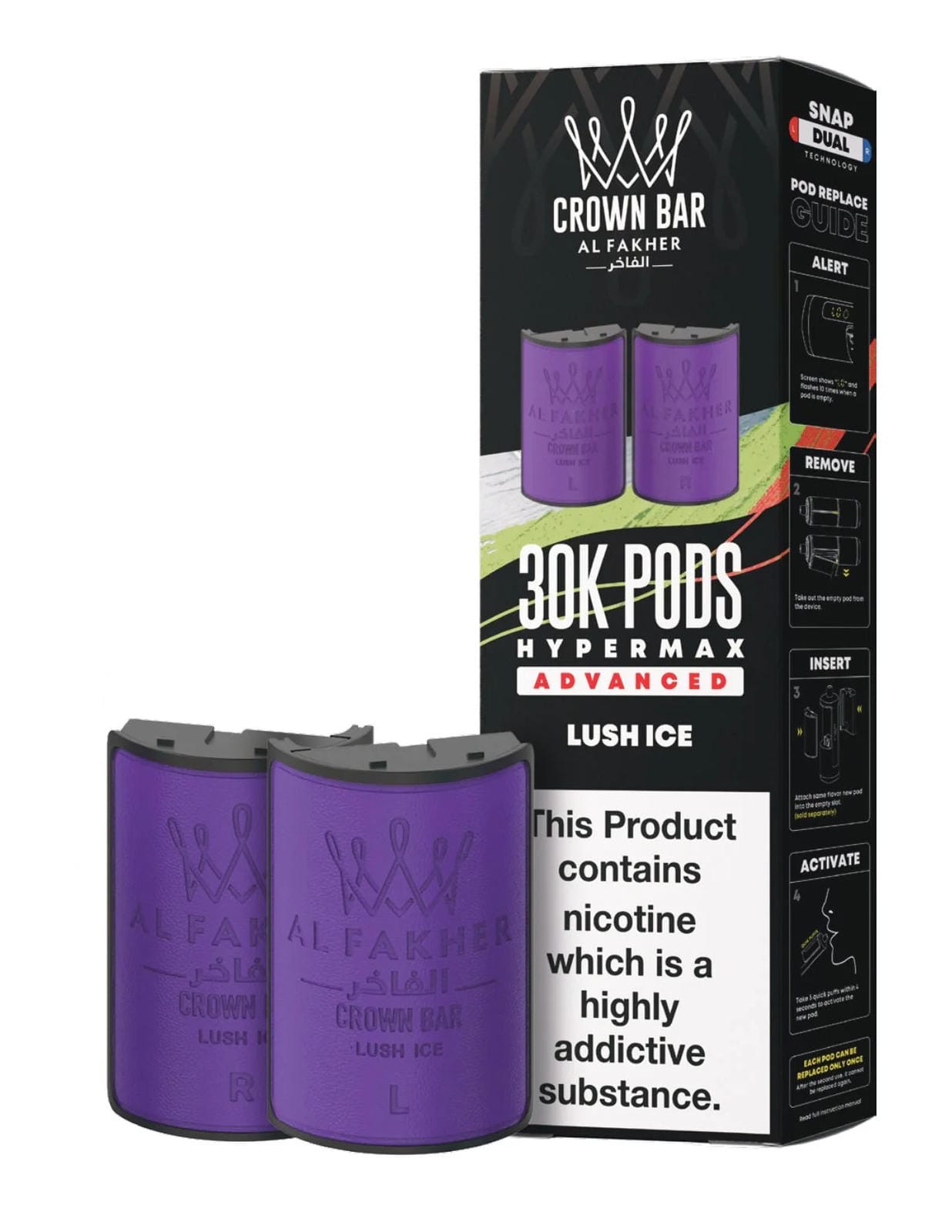 Al Fakher Crown Bar 30K Hypermax Refills Pods - Box of 5 Available In Lush Ice Flavour 