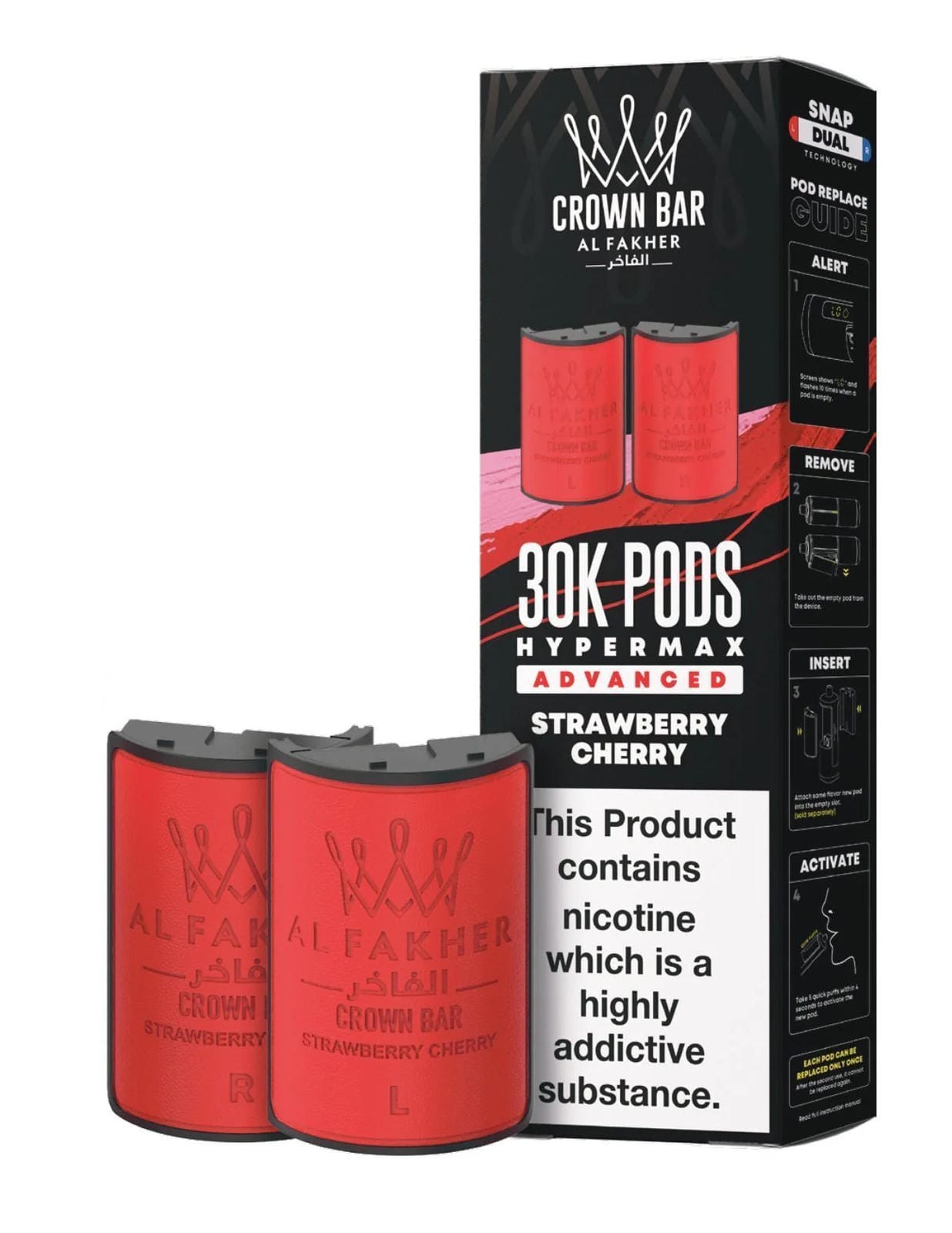 Al Fakher Crown Bar 30K Hypermax Refills Pods - Box of 5 Available In Strawberry Cherry Flavour 