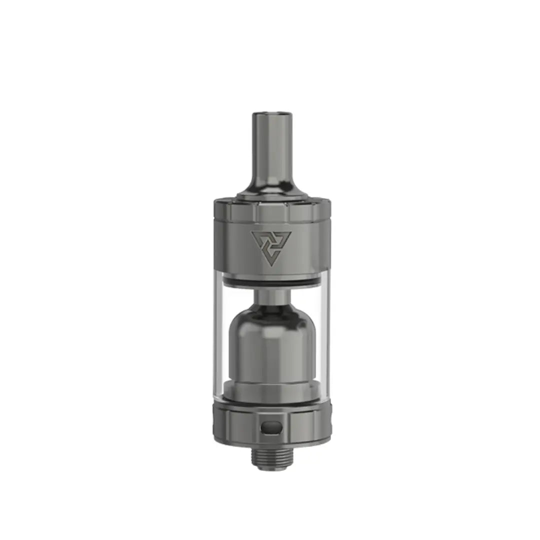 Gunmetal Ambition Mods Trinity MTL RTA with a sleek, cylindrical design and transparent glass.