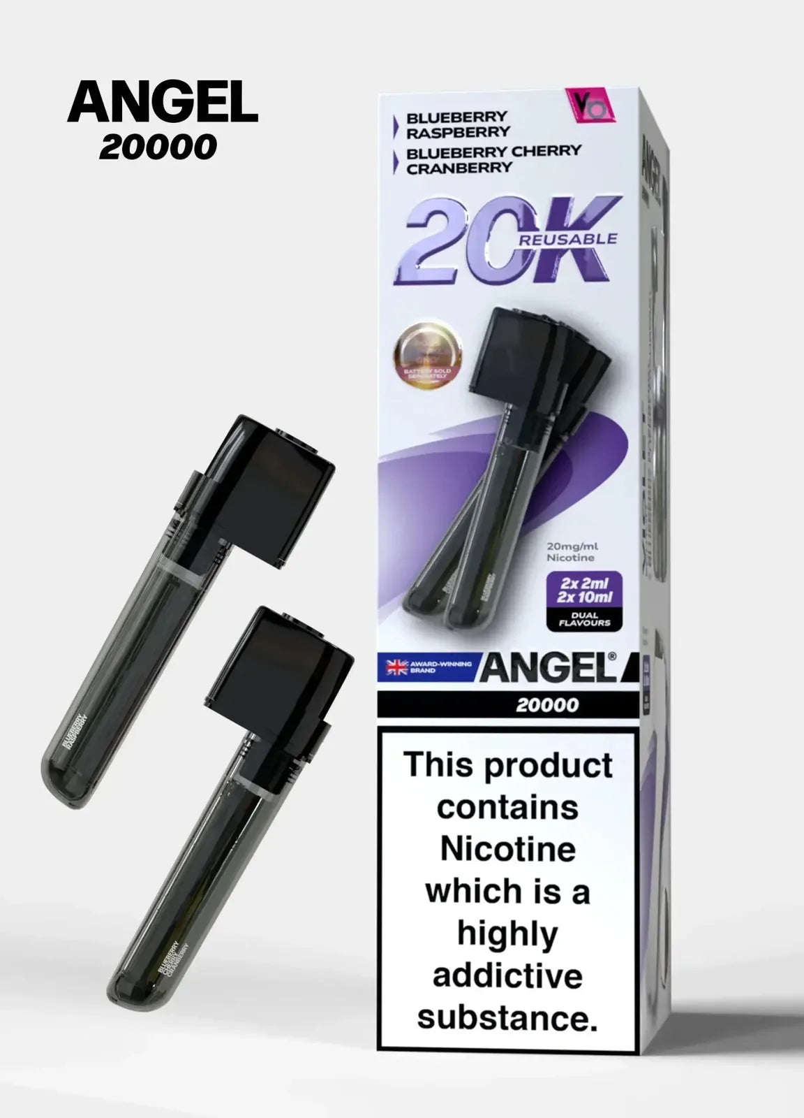 Angel 20000 Puffs Prefilled Pods Box of 5, Blueberry Raspberry, Blueberry Cherry Cranberry Flavour