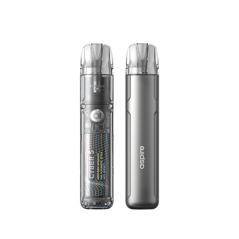 Aspire Cyber S Pod Kit, sleek design, transparent and metallic finishes.