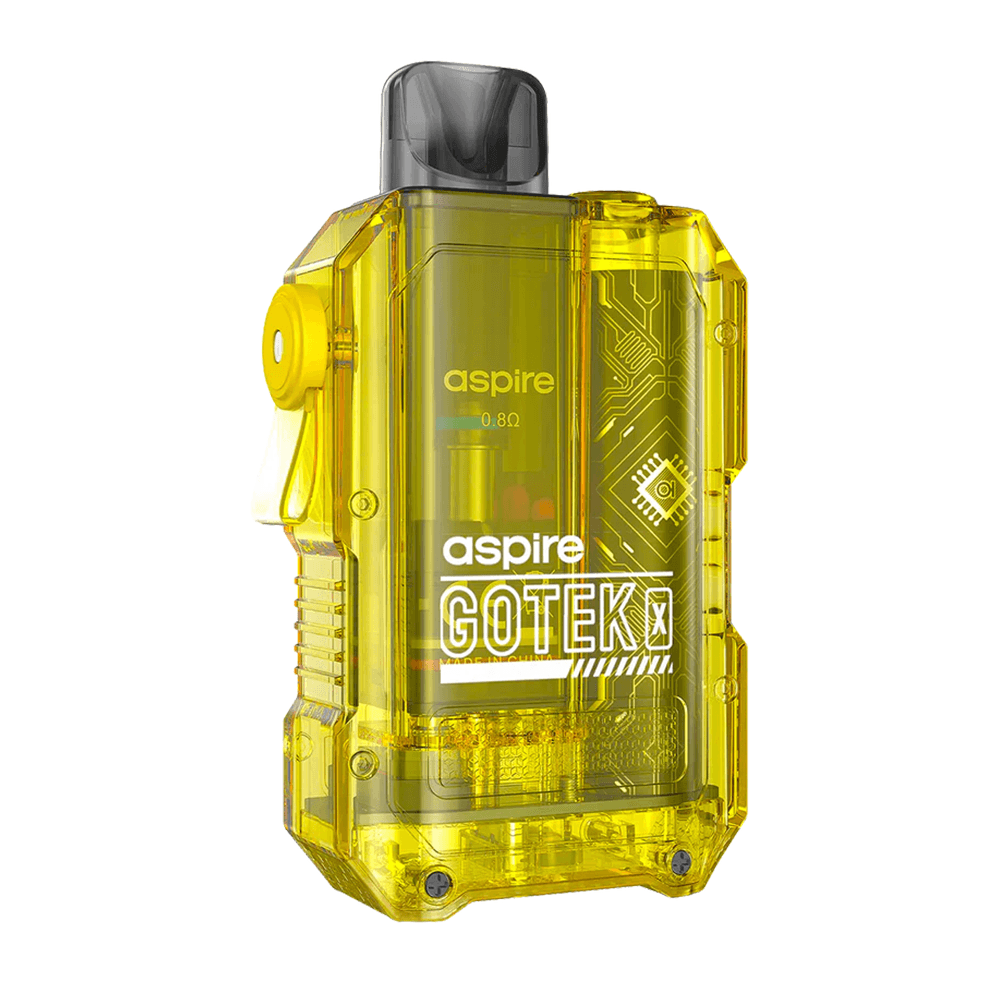 Bright yellow Aspire Gotek X pod kit with a transparent design.