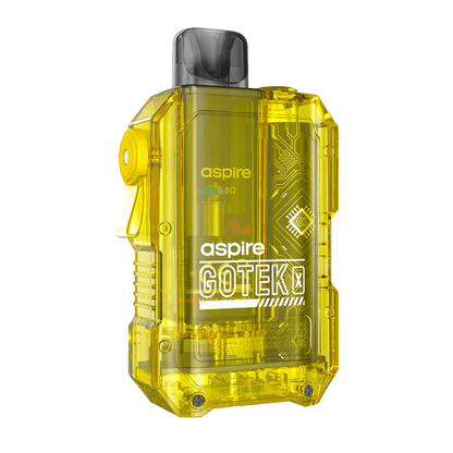 Bright yellow Aspire Gotek X pod kit with a transparent design.