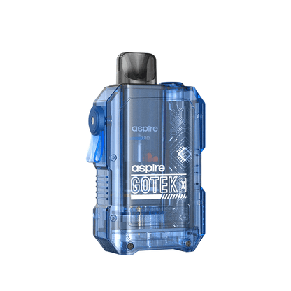 Aspire Gotek X Pod Kit in transparent blue, compact design, visible circuitry.