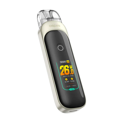 Aspire Pixo Pod Vape Kit in beige with a digital display showing 26W power setting.