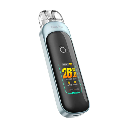 Aspire Pixo Pod Vape Kit in frost blue, displaying 26W on the LED screen.