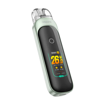 Aspire Pixo Pod Vape Kit in sage green with digital display showing 26W.