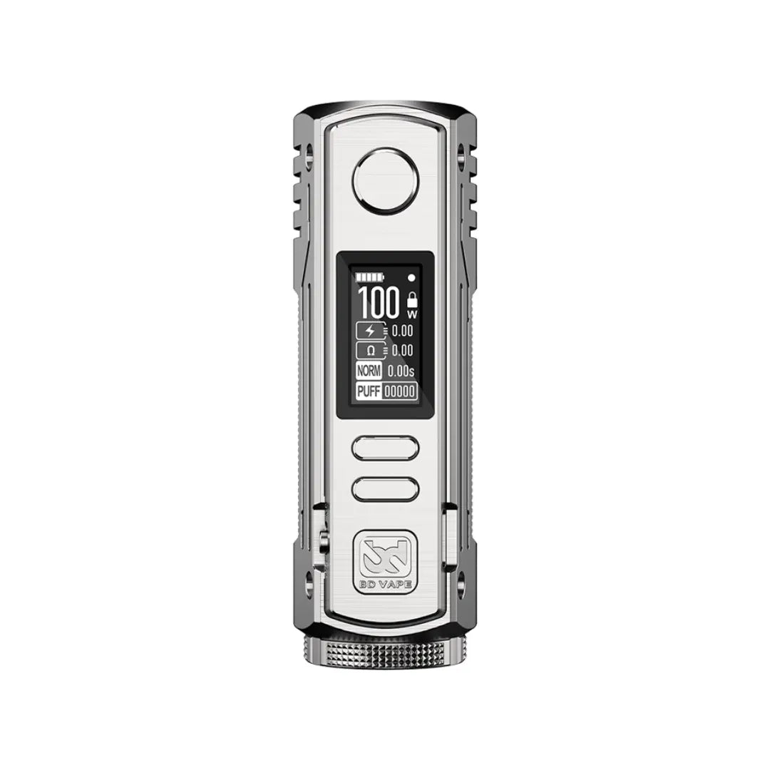 BD Vape Rayden 100 Mod Silver Colour perfect for whole range of different Vape Tanks like - Sub-ohm Vape Tanks - MTL Vape Tanks - RTAs or RDAs