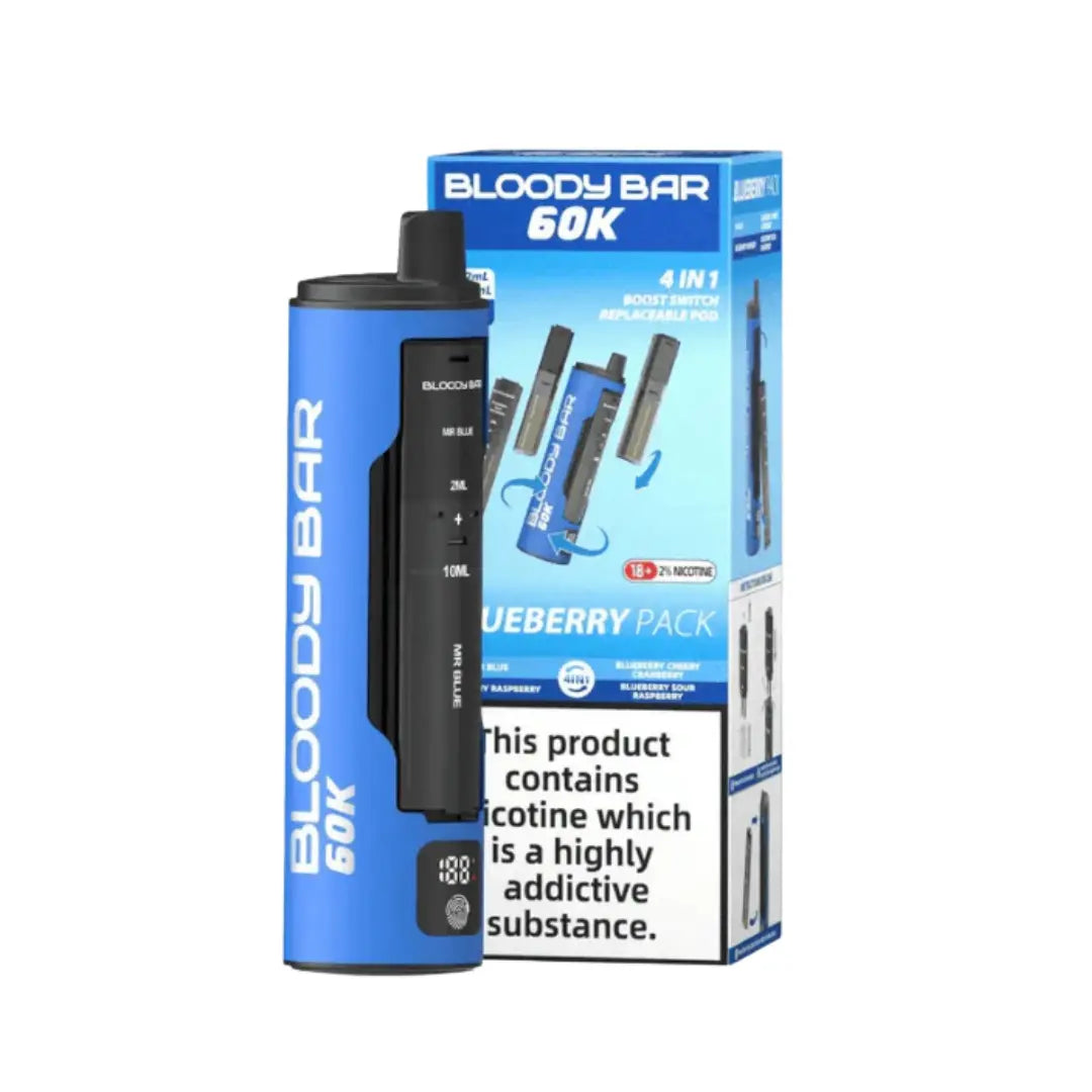 Bloody Bar 60k Pod Vape Kit in Blueberry Pack Flavour, Offering Up to 60000 Puffs