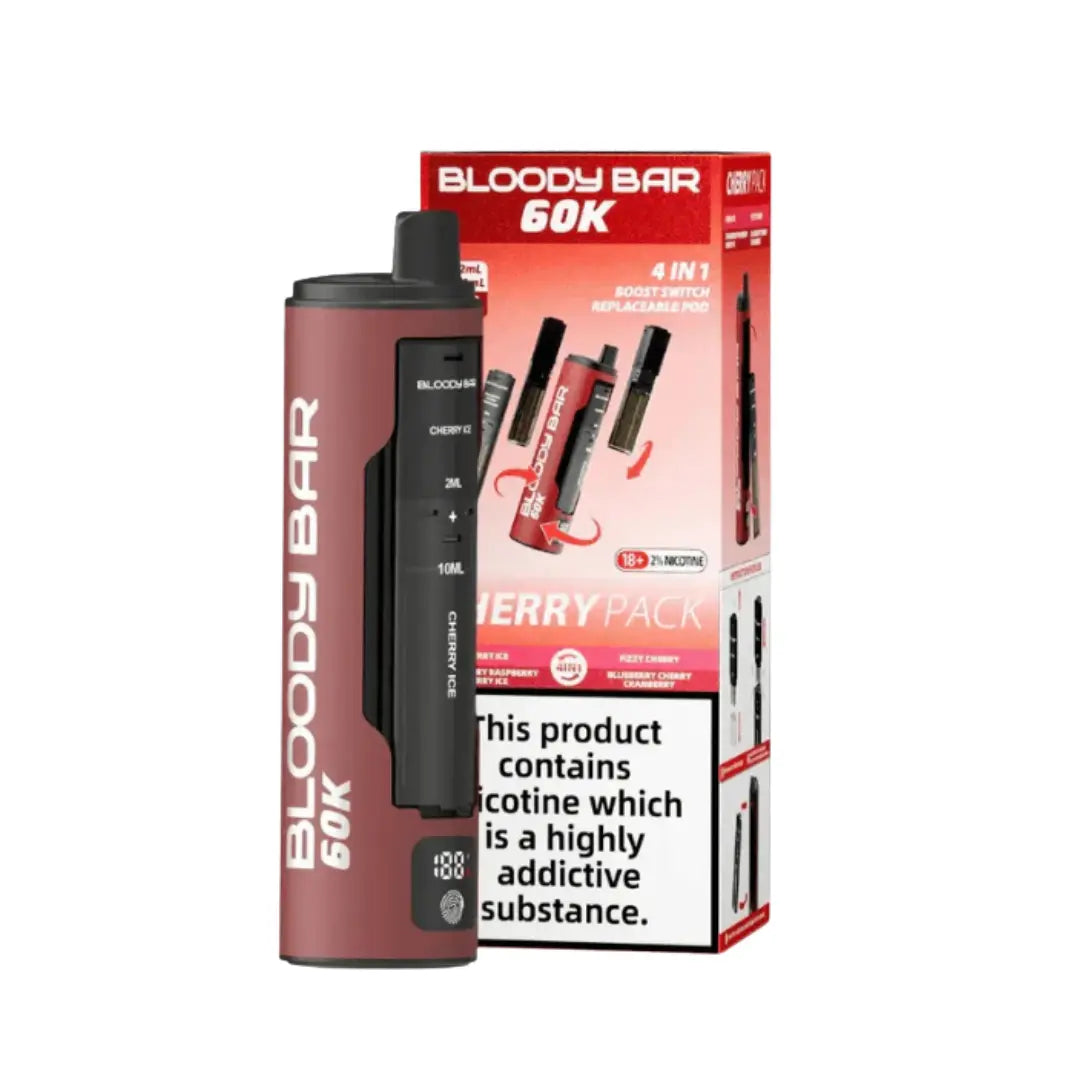 Bloody Bar 60k Pod Vape Kit in Cherry Pack Flavour, Offering Up to 60000 Puffs