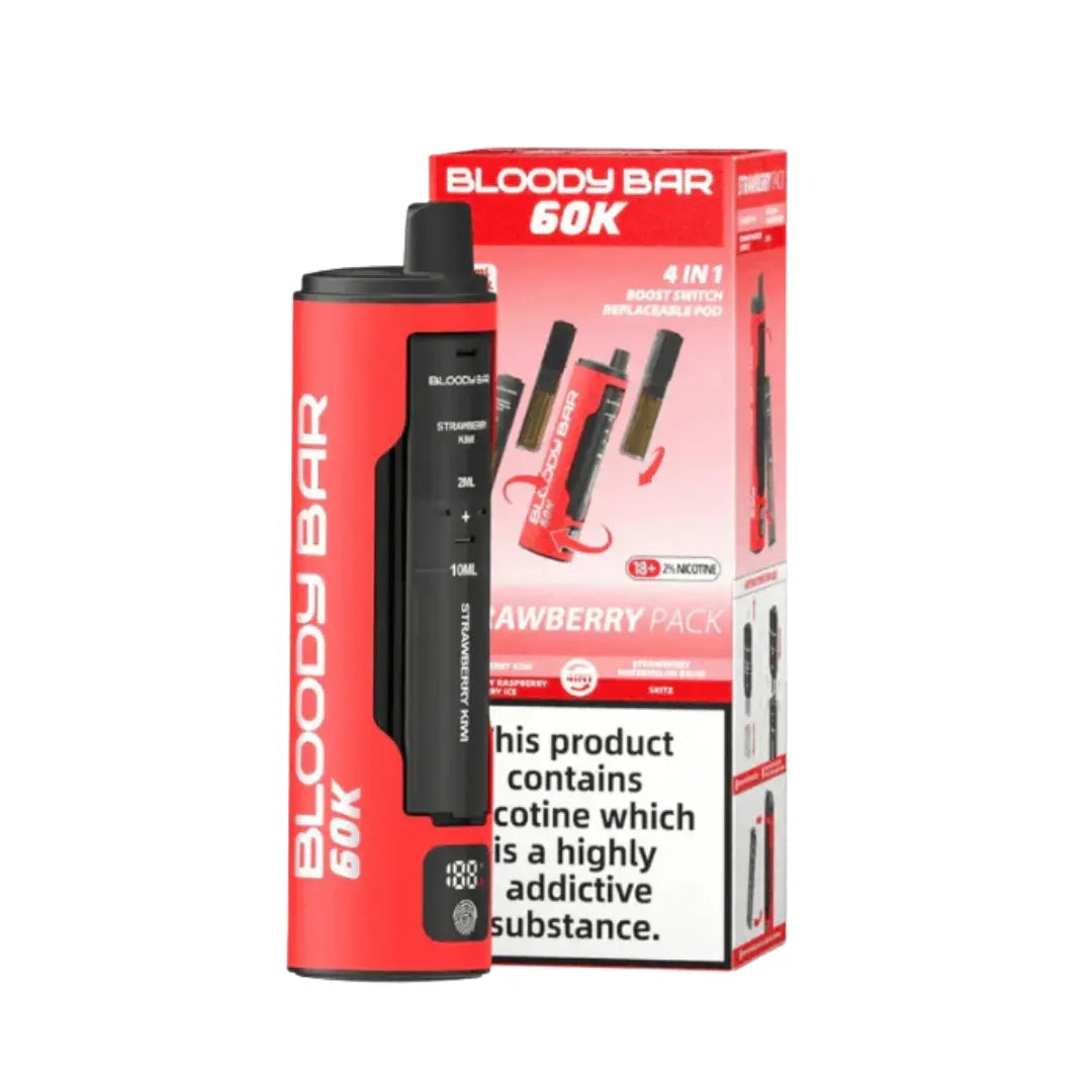 Bloody Bar 60k Pod Vape Kit in Strawberry Pack Flavour, Offering Up to 60000 Puffs