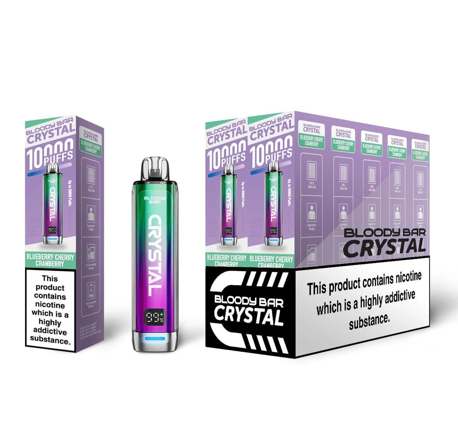 Bloody Bar Crystal 10K Puff Prefilled Pod Kit Box of 10, Blueberry Cherry Cranberry Flavour