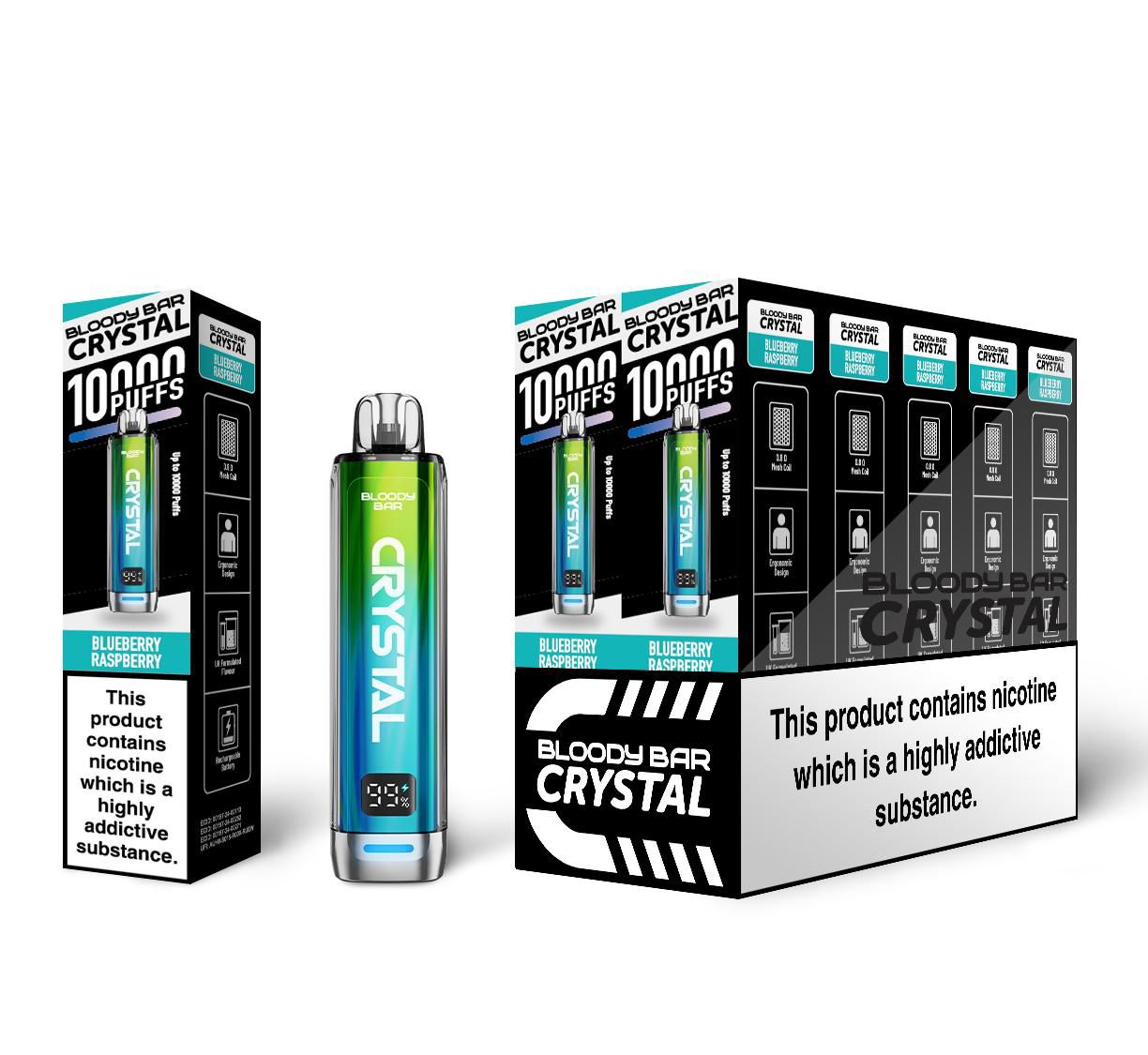 Bloody Bar Crystal 10K Puff Prefilled Pod Kit Box of 10, Blueberry Raspberry Flavour