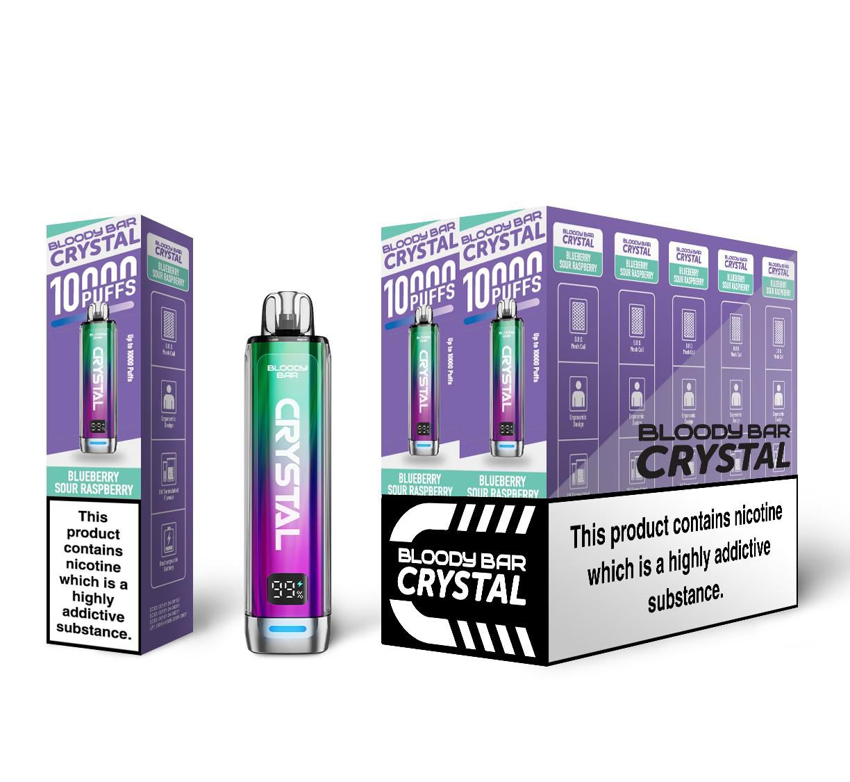 Bloody Bar Crystal 10K Puff Prefilled Pod Kit Box of 10, Blueberry Sour Raspberry Flavour