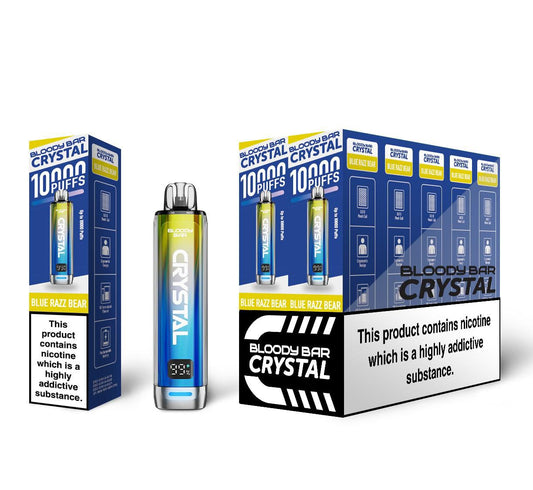 Bloody Bar Crystal 10K Puff Prefilled Pod Kit Box of 10, Blue Razz Bear Flavour