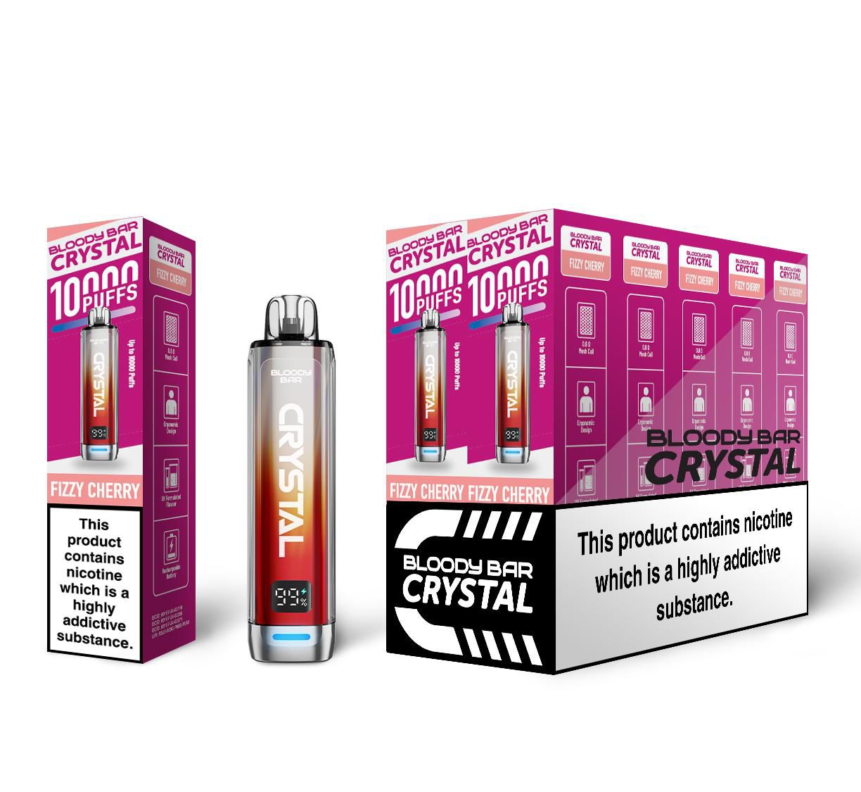 Bloody Bar Crystal 10K Puff Prefilled Pod Kit Box of 10, Fizzy Cherry Flavour