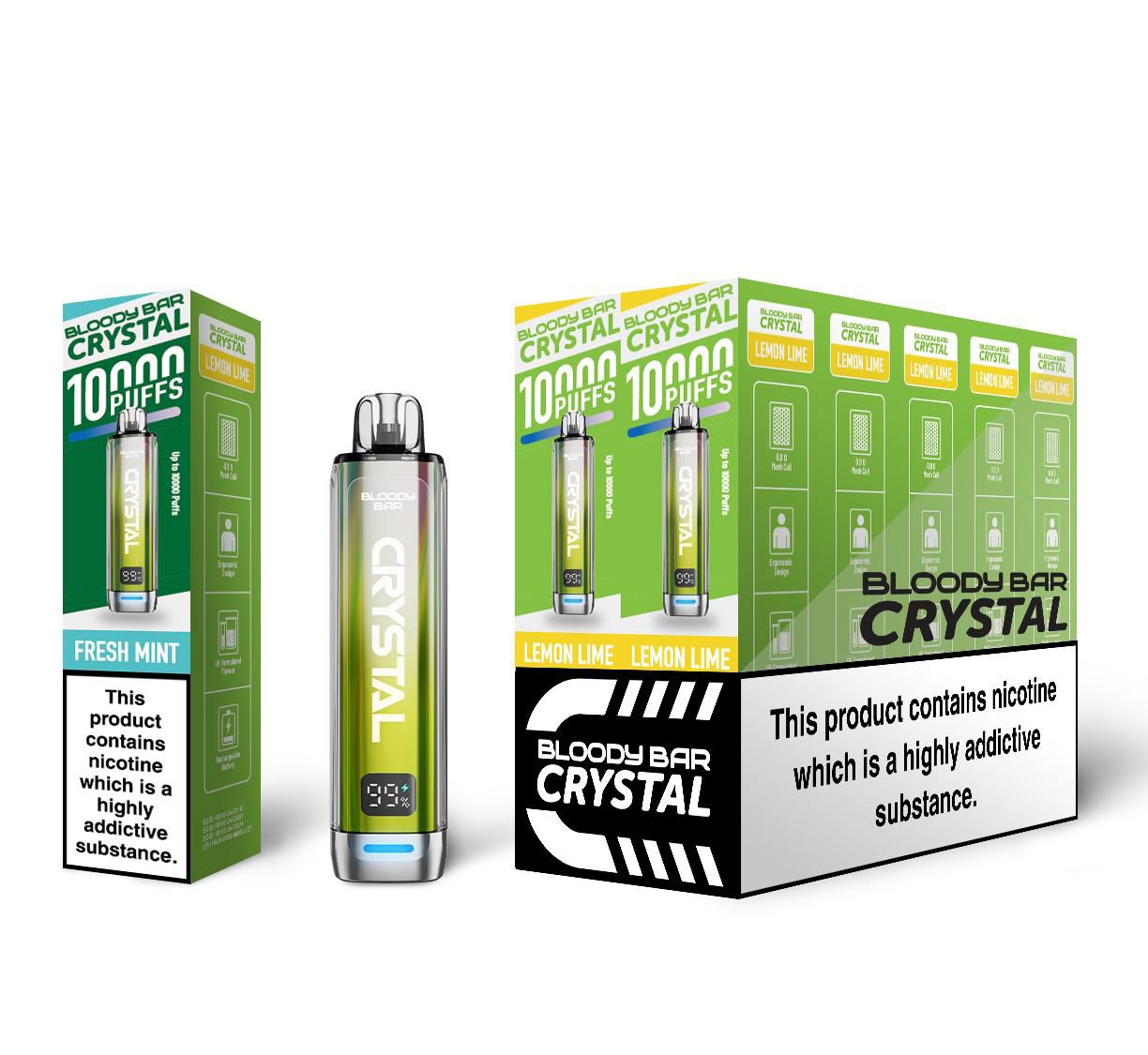 Bloody Bar Crystal 10K Puff Prefilled Pod Kit Box of 10, Lemon Lime Flavour