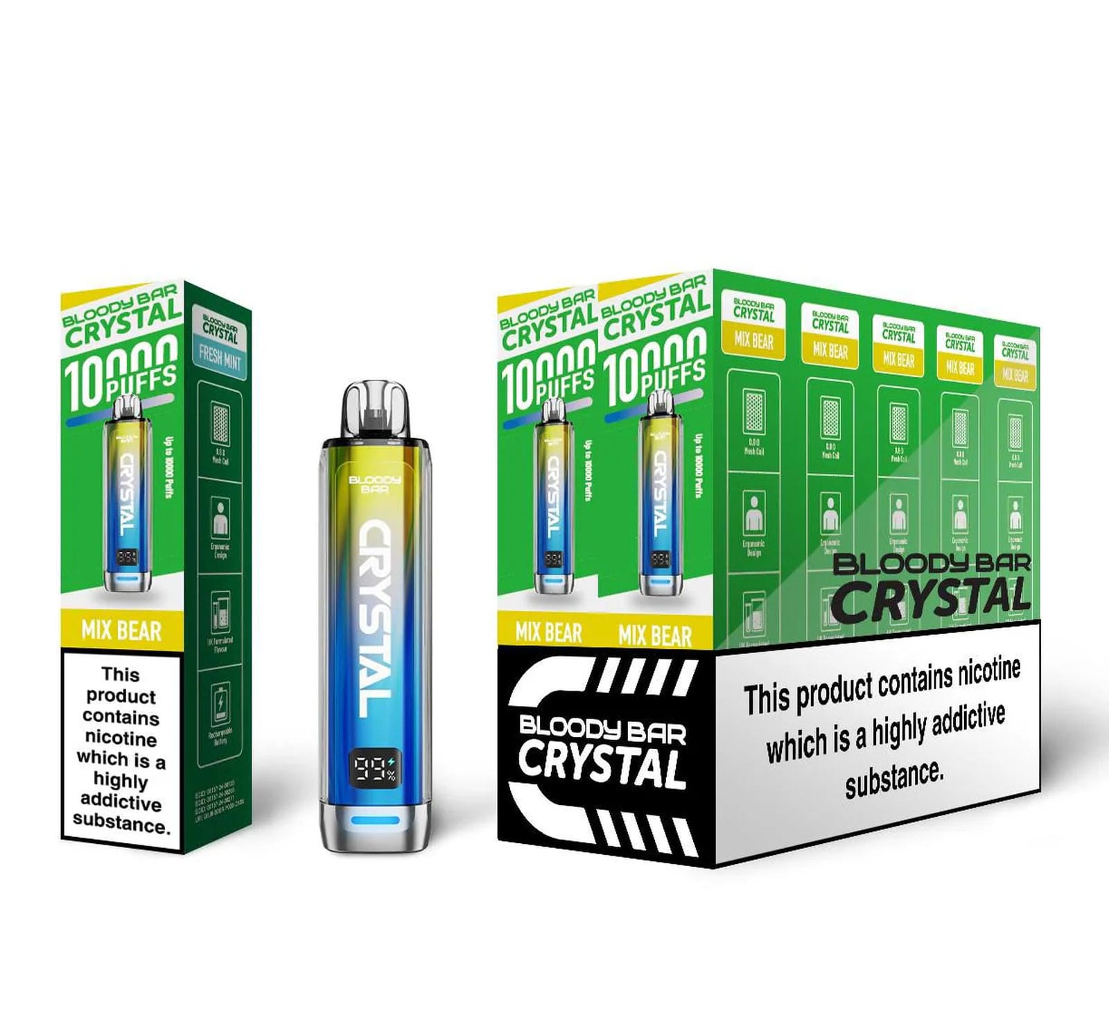 Bloody Bar Crystal 10K Puff Prefilled Pod Kit Box of 10, Mix Bear Flavour