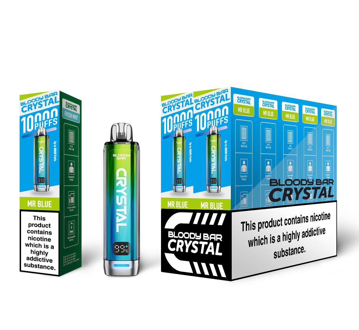 Bloody Bar Crystal 10K Puff Prefilled Pod Kit Box of 10, Mr Blue Flavour