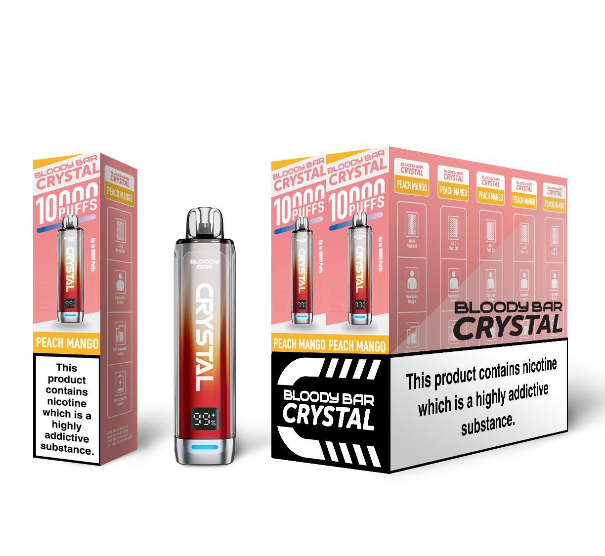 Bloody Bar Crystal 10K Puff Prefilled Pod Kit Box of 10, Peach Mango Flavour