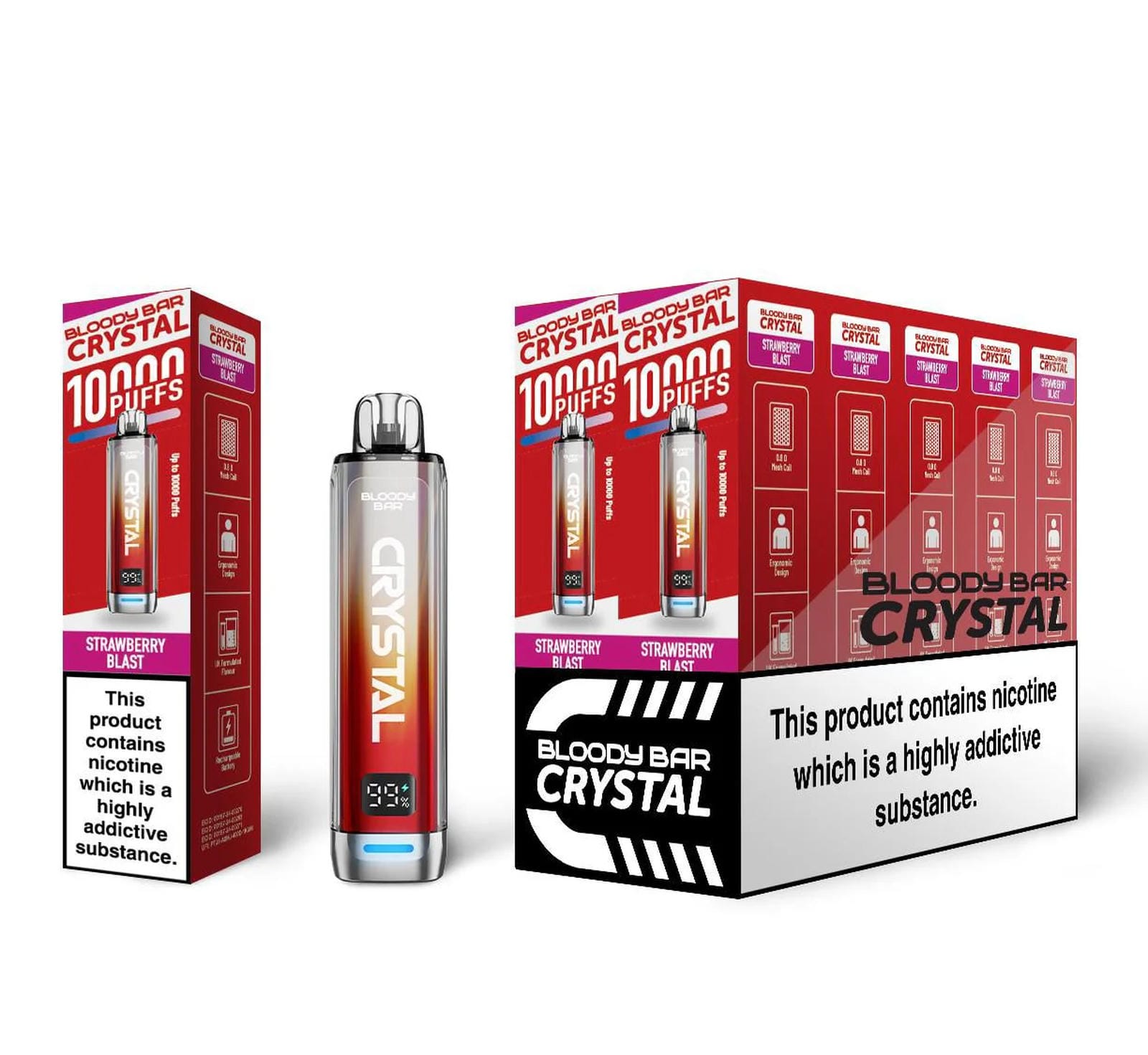 Bloody Bar Crystal 10K Puff Prefilled Pod Kit Box of 10, Strawberry Blast Flavour