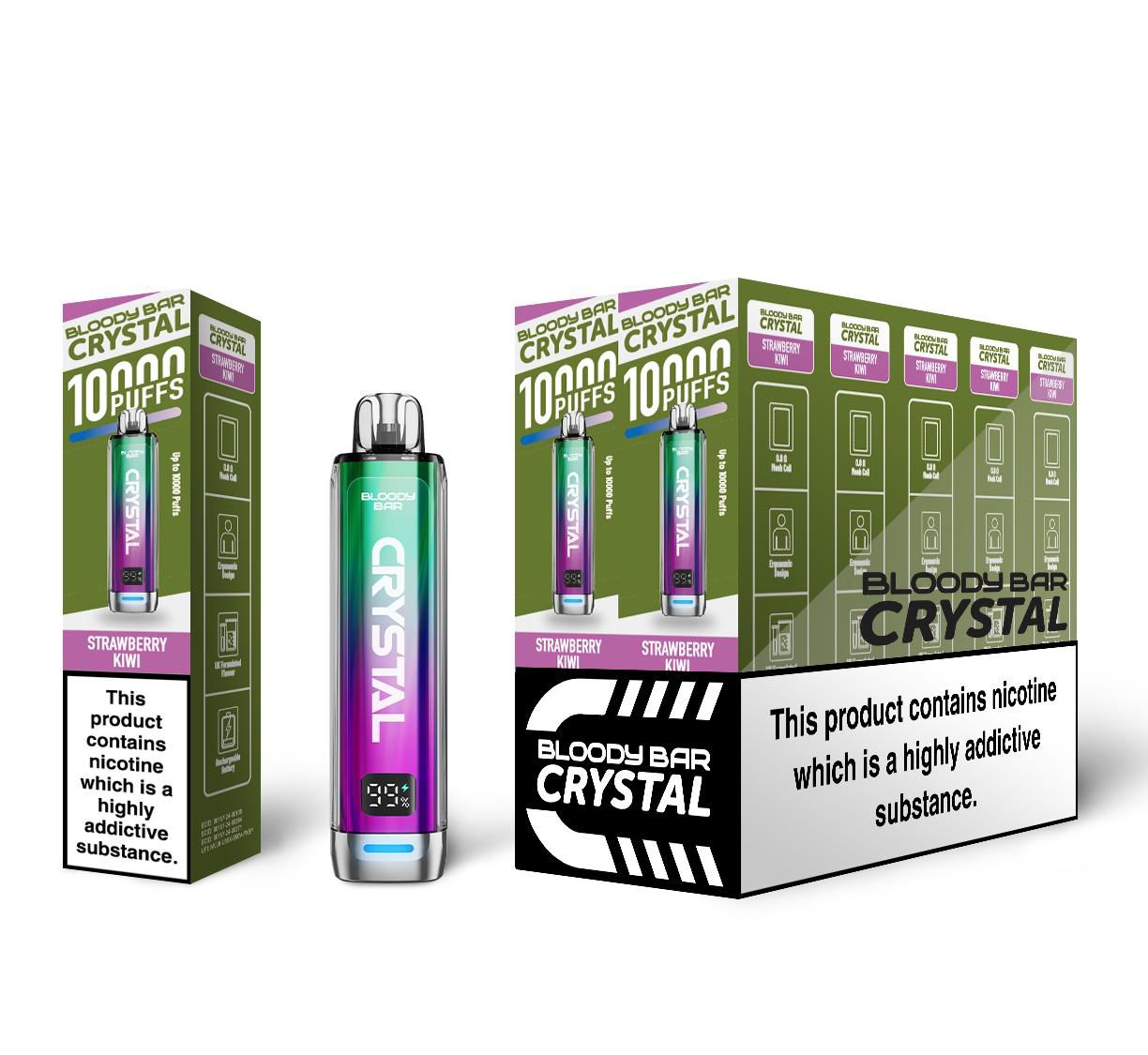 Bloody Bar Crystal 10K Puff Prefilled Pod Kit Box of 10, Strawberry Kiwi Flavour