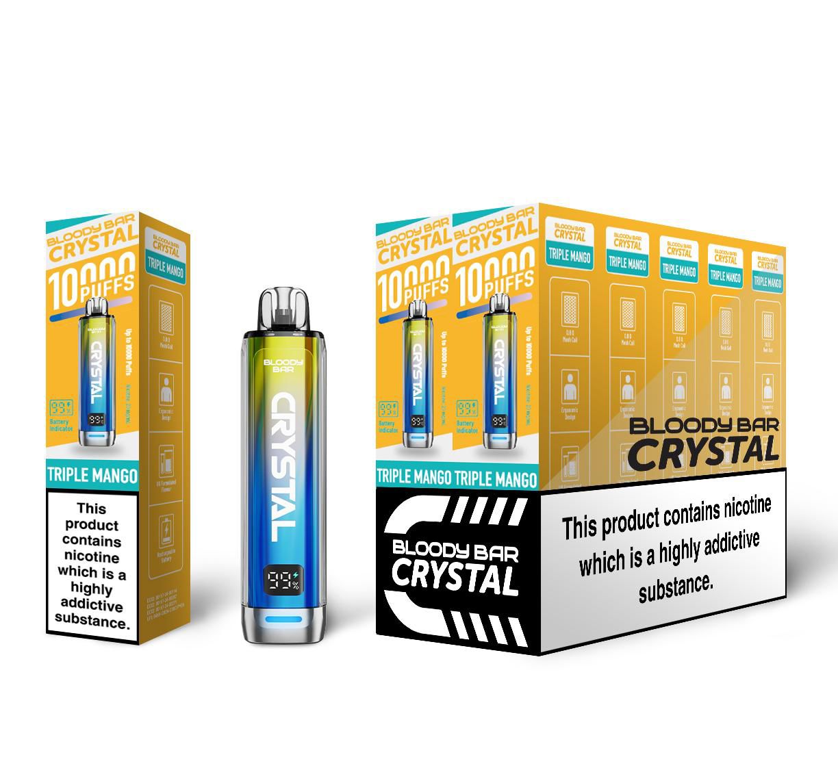 Bloody Bar Crystal 10K Puff Prefilled Pod Kit Box of 10, Triple Mango Flavour