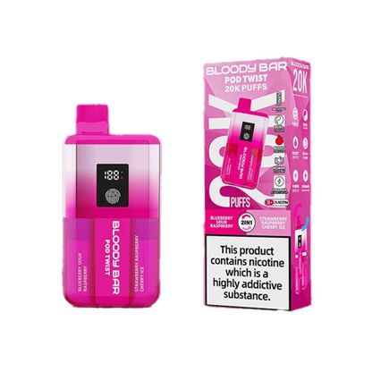 Bloody Bar Pod Twist 20K Prefilled Pod Kit Box of 5, Strawberry Sour Raspberry, Strawberry Raspberry Cherry Ice Flavour