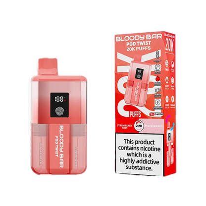 Bloody Bar Pod Twist 20K Prefilled Pod Kit Box of 5, Strawberry Kiwi, Peach Mango Flavour
