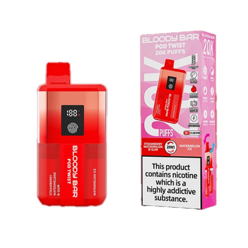 Bloody Bar Pod Twist 20K Prefilled Pod Kit Box of 5, Strawberry Watermelon B gum, Watermelon Ice Flavour