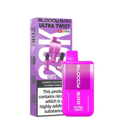 Bloody Bar Ultra Twist 20000 Prefilled Vape Pod Kit Box of 5, Blueberry Sour Raspberry, Blueberry Bubble Gum Flavour