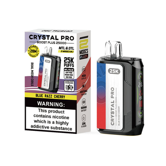 Crystal Pro Boost Plus 25000 Prefilled Vape Pod Kit Box of 5, Blue Razz Cherry Flavour